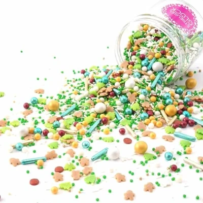 Afbeelding van STREUSEL Weihnachtstraum grün weiss gold Weihnachten 180g Mix Sprinkles Zuckerstreusel von GLÜCK perfekt für Plätzchen Torte Kuchen Cupcakes Muffins Cakepops_AB