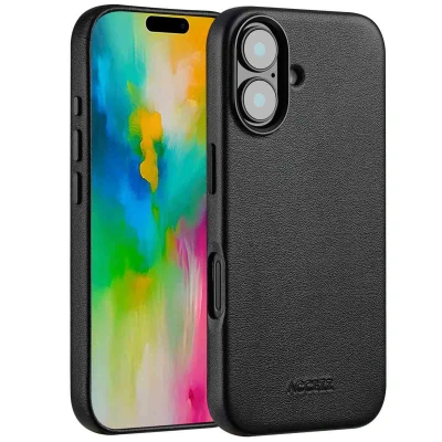 Afbeelding van Apple iPhone 16 MagSafe Hoesje Echt leder Accezz Backcover Zwart Telefoonhoesje