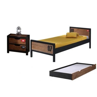 Afbeelding van De ALEX combinatie bestaat uit een bed 90x200cm , lattenbodem kader 13l, lade rolbed en nachtkastje