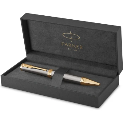 Afbeelding van Parker Ingenuity balpen grijze lak met gouden details medium punt Blauwe inkt geschenkverpakking