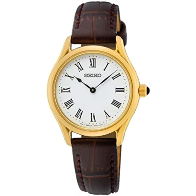 Afbeelding van Seiko SWR072P1 Horloge staal leder goudkleurig bruin 29 mm