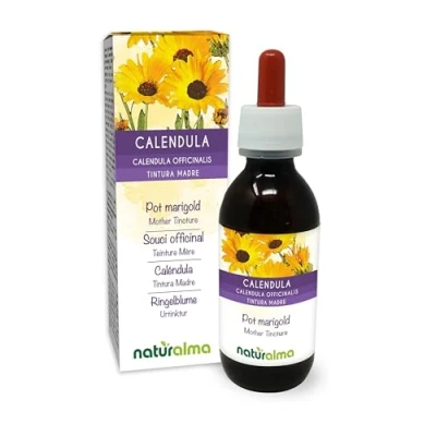 Afbeelding van Goudsbloem (Calendula officinalis) bloemhoofdjes (bloemen) Alcoholvrije moedertinctuur Naturalma Vloeibaar extract druppels 120 ml Voedingssupplement Veganistisch