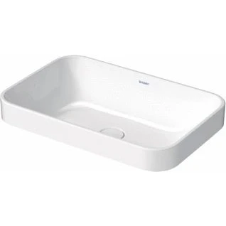 Afbeelding van Duravit HappyD 2 Plus waskom rechthoekig zonder kraangat overloop 60x40cm met keramische afdekkap wit Minimalistisch design