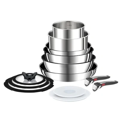 Afbeelding van Tefal Ingenio Preference On Set van 2 braadpannen + wok stoofpot pannen 5 opzetstukken afneembare handgrepen, antiaanbakpan, titanium coating, thermo signaal, vaatwasmachinebestendig