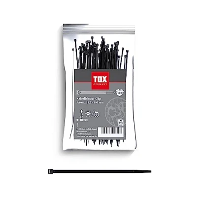 Afbeelding van TOX 099600020 Kabelbinderclip, zwart, uv bestendig, universeel inzetbaar binnen en buiten, voor veilige bevestiging in huis, kantoor tuin, afmeting: 2,5 x 100 mm, stuks