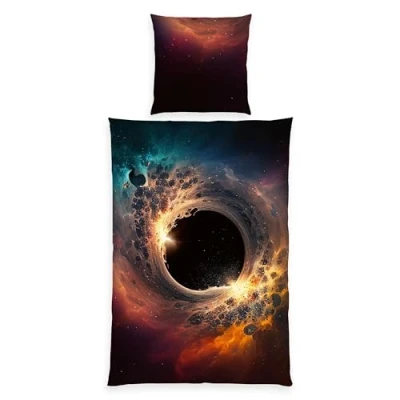 Afbeelding van Herding Young Collection Beddengoed, zwart gat, kussensloop 80 x cm met ritssluiting en omkeerbaar motief, dekbedovertrek 135 200 cm, ritssluiting, microvezel
