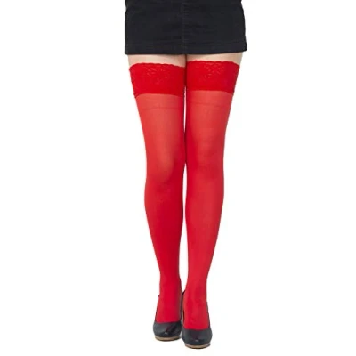 Afbeelding van SENTELEGRI Kleurrijke ondoorzichtige 40 denier microvezel hold ups kousen, maten S XXL, Rood, XXL