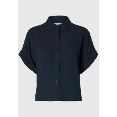 Afbeelding van Slfviva Ss Cropped Shirt Noos, Dark Sapphire, 38