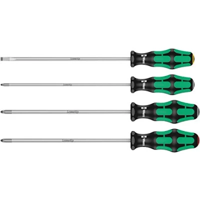 Afbeelding van Wera 5347736002 335/350/355/4 schroevendraaierset Kraftform Plus lasertip met 200 mm lange messen, 1 set, kleurrijk