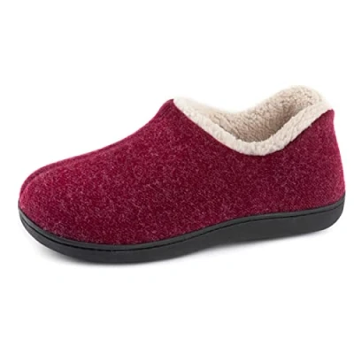 Afbeelding van ULTRAIDEAS Knusse pantoffels met gesloten achterkant van traagschuim voor dames warme fleecevoering, wolachtige katoenen sloffen antislip rubberen zool binnen en buiten., Rood, 42 EU