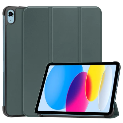 Afbeelding van Apple iPad 10.9 (2022) Hoes: iMoshion Trifold Bookcase Donkergroen Kunstleder Tablet Hoezen