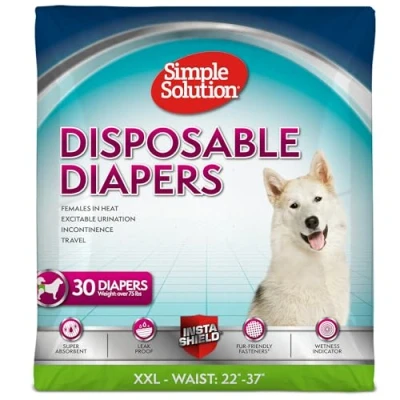 Afbeelding van Simple Solution True Fit Wegwerphondenluiers voor teefjes, super absorberend met nattigheidsindicator, XXL (taille 55,9 94 cm) 30 stuks