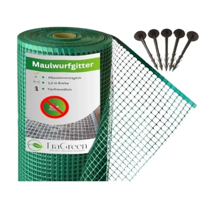Afbeelding van EraGreen® Mollengaas, 100 m x 1,2 breedte, inclusief grondankers gratis, mollenbescherming voor rolgazons en gazons, gazonbescherming, mollenbestrijding, mollenverjager je tuin
