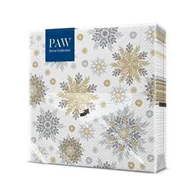 Afbeelding van PAW Papieren Servetten 3 laags (33 x 33 cm) I 20 Stuks Gedrukt met Inkt op Waterbasis Kerstversiering Ideaal voor Kerstmis en Kerstfeest Gekleurde Kleur: Snowflakes silver