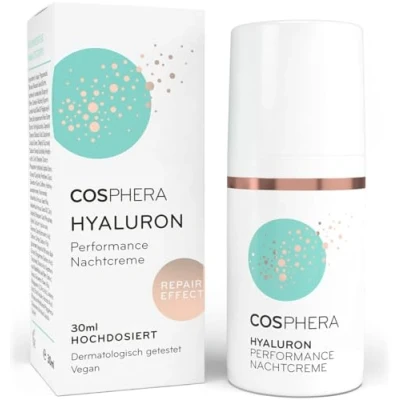 Afbeelding van Cosphera Hyaluron nachtcrème, 100% veganistisch, nachtverzorging voor rimpels, wallen en kringen rond de ogen, 30 ml, gezichtscrème vrouwen mannen
