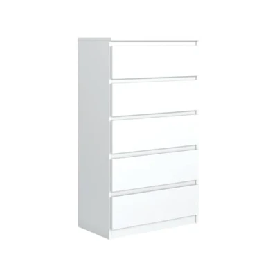 Afbeelding van MebLocker Commode met 5 laden Ideaal voor woonkamer, slaapkamer, kinderkamer, tienerkamer en kantoor Moderne elegante oplossing stijlvolle opslag organisatie (wit)