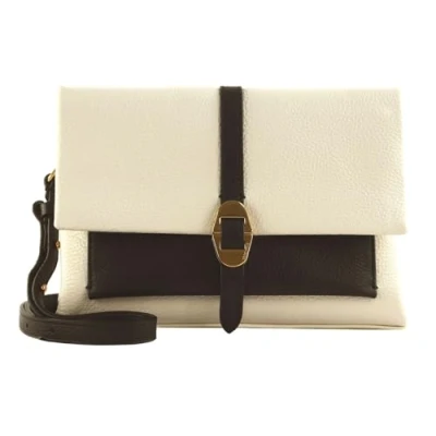 Afbeelding van COCCINELLE Leren Schoudertas Dorian Bicolor Handbag Grained Leather Blanco / Noir Crème