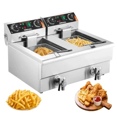Afbeelding van VEVOR Commerciële elektrische friteuse, 24 liter inhoud, friteuse met dubbele en afneembare mand, 3000 W roestvrij staal, voor keuken, restaurant, snackbar enz.