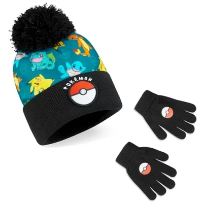 Afbeelding van Pokémon Wintermuts en handschoenen voor kinderen, 2 delige winterset, muts handschoenen, cadeaus Meerkleurig, One Size
