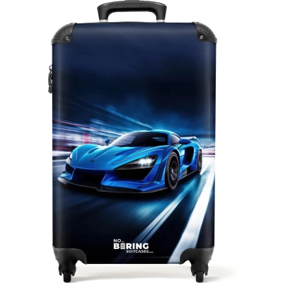 Afbeelding van NoBoringSuitcases.com® Kindertrolley auto Blauwe koffer kind 55x35x25