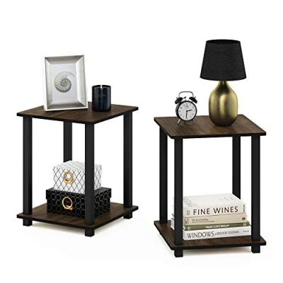 Afbeelding van Furinno Simplistic salontafel, bijzettafel, met 2 niveaus, set van 2, Columbia walnoot/zwart
