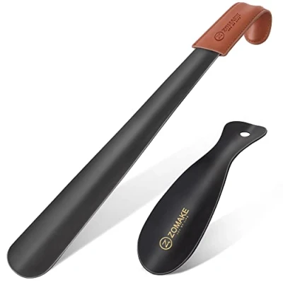 Afbeelding van ZOMAKE Metalen Schoenlepel 2Pcs 16,5 Inch Lange Greep Luie Schoenhelper,Extra Schoenlepels met Leren Handvat voor Mannen Vrouwen Ouderen,7,5 Haak