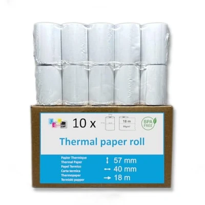 Afbeelding van 10 rollen thermisch papier tot 57 x 40 mm wit BPA vrij