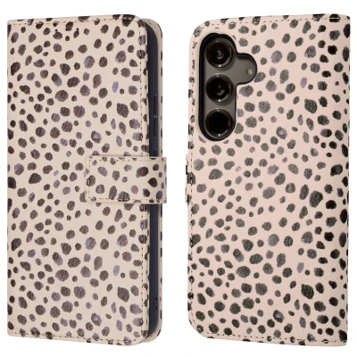 Afbeelding van Samsung Galaxy S24 Hoesje Kunstleder iMoshion Bookcase Black And White Dots Telefoonhoesje