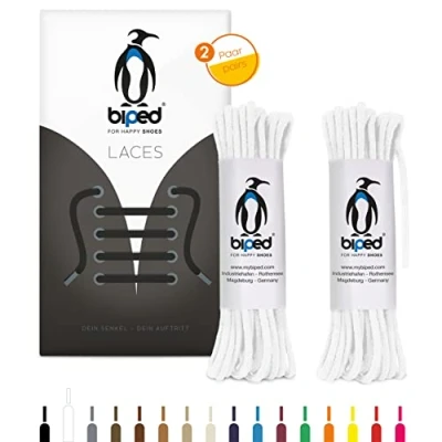 Afbeelding van biped LACES 2 paar ronde katoenen schoenveters ø mm dun scheurvaste kwaliteitsschoenveters voor leren schoenen, laarzen, laarzen en vrijetijdsschoenen made in EU z2900(wit,45 cm)