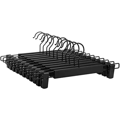 Afbeelding van SONGMICS broekhanger, set van 12, kleerhanger, goed draagvermogen, met clips, rokhanger hoogwaardig kunststof, ruimtebesparend, 360 draaibare haak, 35.5 cm lang, zwart CRP02BK12