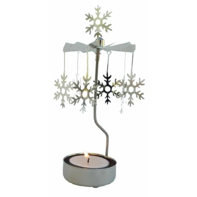 Afbeelding van Pluto Produkter Waxinelichthouder Rotary Kerst Draaiend Snowflake Sneeuwvlok Zilver Ø7x17cm