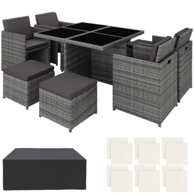 Afbeelding van tectake Manhattan tuinset Wicker meubelset Incl. beschermhoes grijs 403846