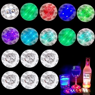 Afbeelding van Nizirioo led onderzetters, zelfklevende lichtgevende stickers: 16 stuks stickers, ledstickers, verlichting, 7 kleuren lichtstickers, voor koffie,