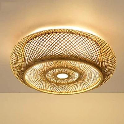 Afbeelding van Retro Bamboe Geweven Plafondlamp Hanglamp E27 Land Gang Handgeweven Lamp Natuurlijke Rotan Woonkamer Slaapkamer Studie Decoratieve Lamp,60cm