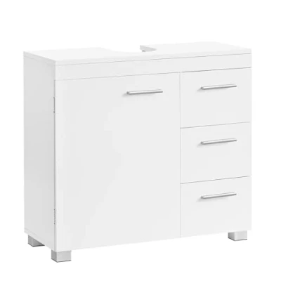 Afbeelding van VASAGLE Onderkast, Badkamerkast met 3 laden, 2 compartimenten achter de deur, 30 x 70 64 cm, Wit BBK503W10
