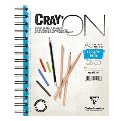 Afbeelding van Clairefontaine 975023C Cray&#039;On tekenblok, 120 g, ideaal voor droge techniek, 50 vellen, DIN A5, 14,8 x 21 cm, spiraalbinding, microgeperforeerd), extra wit