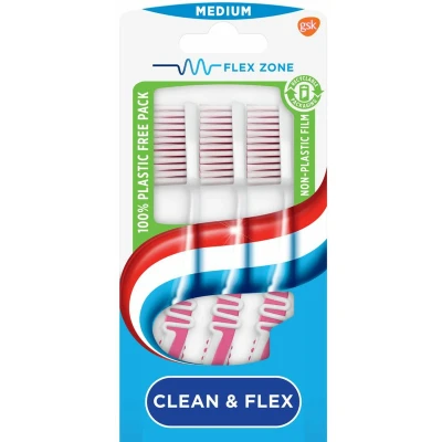 Afbeelding van 2x Aquafresh Tandenborstel Clean &amp; Flex Medium 3 stuks