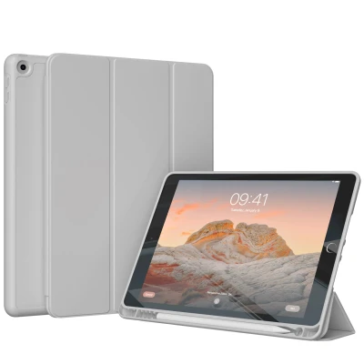 Afbeelding van Apple iPad 6 (2018) 9.7 inch Hoes: Accezz Smart Silicone Bookcase Grijs Kunstleder Tablet Hoezen