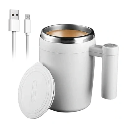 Afbeelding van Zelfroerende mok: 380 ml elektrische koffiemok, automatische magnetische roerbeker, roestvrijstalen beker met deksel, mengbeker, roerkoffiekop voor koffie, thee, sap, melk, cacao (wit)