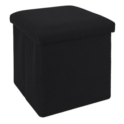 Afbeelding van Home Deco Factory Poef/hocker Atome opvouwbaar stof opbergbox zwart polyester/mdf 38 x cm