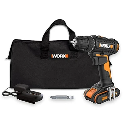 Afbeelding van Worx WX100 accu boorschroevendraaier, 20 V, krachtige accuschroevendraaier voor boren en schroeven, incl. oplader,zwart