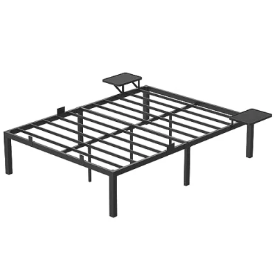 Afbeelding van VASAGLE Bed 140 x 190 cm, logeerbed met opbergplanken, tweepersoonsbed, metalen bedframe, eenvoudige montage, klassiek zwart RMB093B01