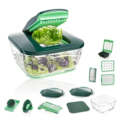 Afbeelding van Genius Nicer Dicer Chef Groentesnijder met glazen kom en tomatengroentensnijder van de tv, hakmolen, fruitsnijder, uiensnijder, spiraalsnijder