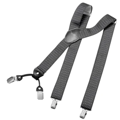 Afbeelding van DonDon brede bretels 3,5 cm 4 Y vormige leren clips elastisch en in lengte verstelbaar Gestippeld grijs wit