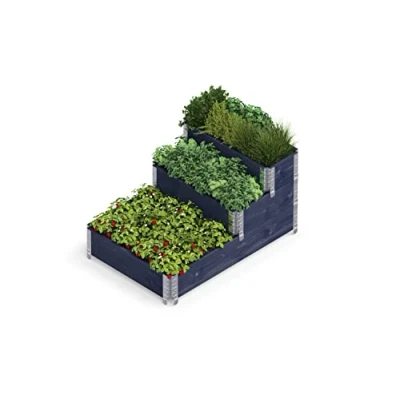 Afbeelding van Upyard Gewatteerd bed, modern verhoogd bloembed van palletframe, modulair, meertraps natuurlijk hout voor tuin en terras, 120 x 80 58,5 cm, zwart