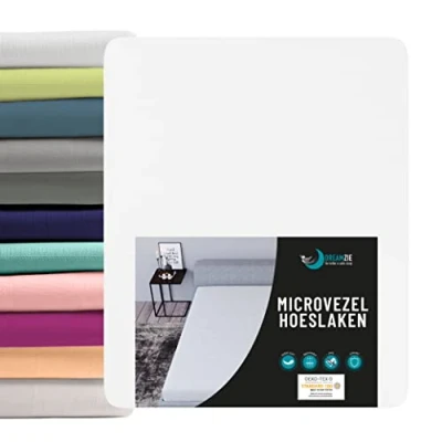 Afbeelding van Dreamzie Hoeslaken Voor Matras 80 x 190/200 cm 100% Polyester Microvezel Albasten wit OEKO TEX® Gecertificeerd Vrij van Chemische Producten