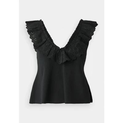 Afbeelding van Gina Tricot Broderie Anglaise Singlet Tshirt print, Dames, Maat: 38, Black