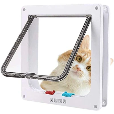 Afbeelding van Sailnovo Kattenklep, hondenklep, 24,5 x 28,5 5,5 cm, 4 weg magneetsluiting voor katten en kleine honden, hondendeur, kattendeur, huisdierklep (XL, wit)
