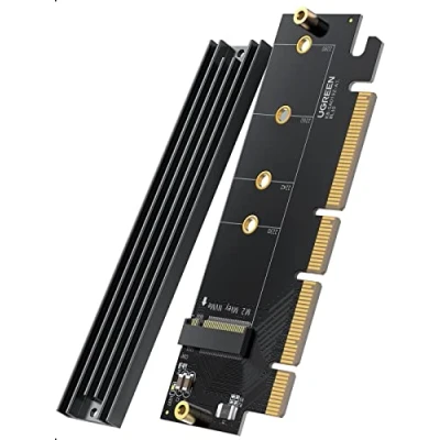 Afbeelding van UGREEN NVMe PCIe Adapter met koellichaam 64 Gbps M.2 SSD M Key/ B&amp;M Key naar 4.0 x16/ x8/ x4 in maat 2230/2242/2260/2280