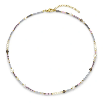 Afbeelding van CO88 Collection 8CN 26420 Kralen Ketting Collier Parel 2mm 3,8mm 40+5cm Grijs Wit Roze Goudkleurig